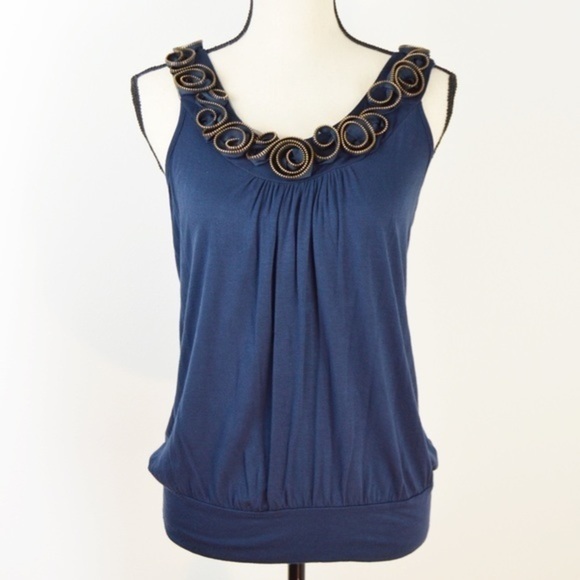 Coiled Zipper Trim Shirred Balloon Hem Scoop Neck Tank Top - Picture 8 of 8